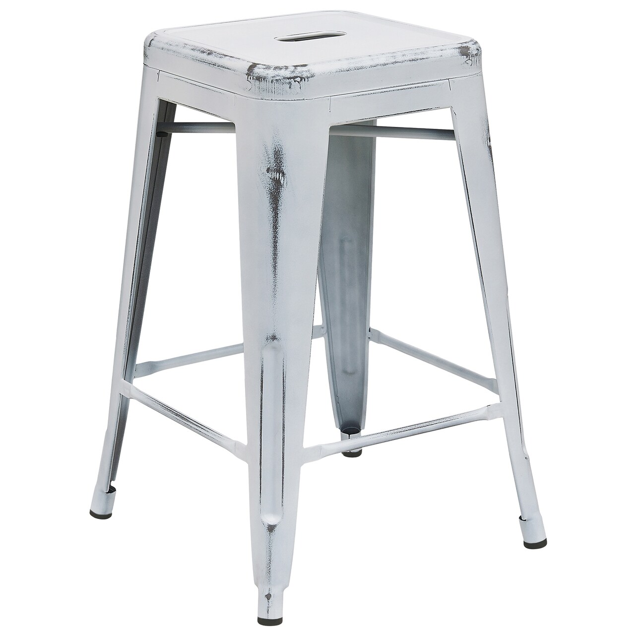 Flash Furniture 24&#x27;&#x27; White Distressed Backless Industrial Style Outdoor Patio Counter Height Stool